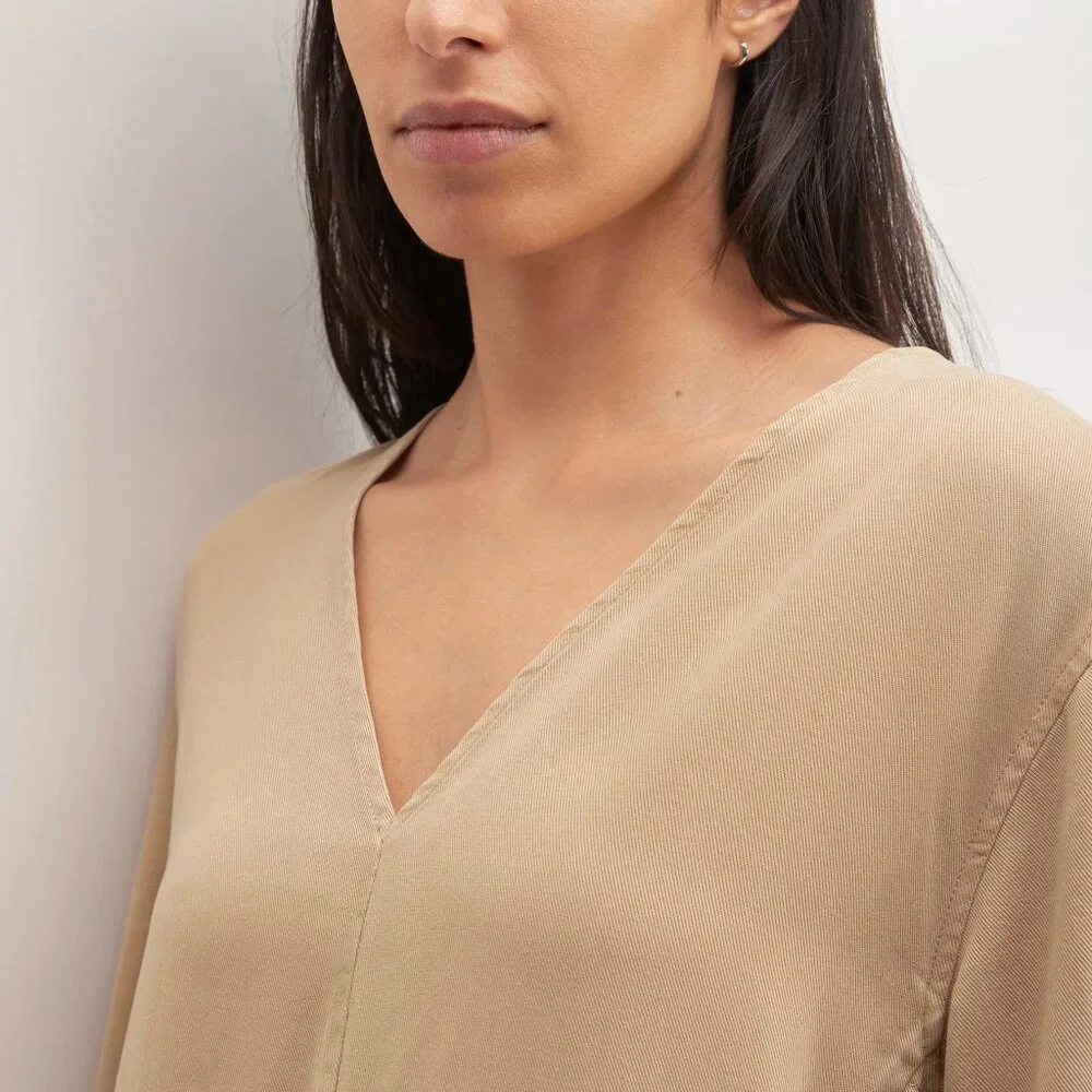 NWOT Everlane The TENCEL™ Puff-Sleeve Dress Tan (Cornstalk) - Size M - Picture 4 of 14